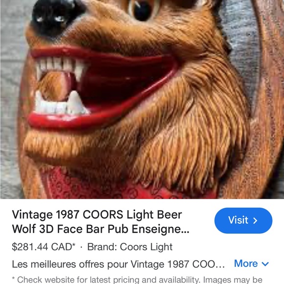 Coors Light 3D Wolf Face Bar Plaque